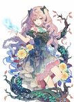  blonde_hair blue_eyes bow bracelet bug butterfly eyebrows_visible_through_hair flower green_bow hair_bow highres insect jewelry kuroyuki looking_at_viewer open_mouth original plant smile solo teeth vines 