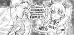  1girl anchovy apron bad_food behind_ear black_ribbon blush censored censored_food censored_text crying drill_hair english girls_und_panzer gordon_ramsay greyscale hair_ribbon holding holding_plate long_hair monochrome mosaic_censoring necktie open_mouth plate profanity real_life ribbon tearing_up tears thomas_hewitt twin_drills twintails veins 