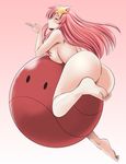  ass barefoot blown_kiss blue_eyes blush breasts chibi commentary_request full_body gundam gundam_seed gundam_seed_destiny hair_ornament haro large_breasts long_hair looking_at_viewer meer_campbell nude one_eye_closed open_mouth pink_hair solo star star_hair_ornament tonpuu 
