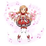  :d asuna_(sao) beamed_eighth_notes beamed_sixteenth_notes blush bow breasts brown_eyes brown_hair choker cleavage collarbone dress eighth_note elbow_gloves floating_hair full_body garters gloves hair_bow half_note layered_dress long_hair looking_at_viewer medium_breasts musical_note official_art open_mouth outstretched_arms quarter_note red_bow sixteenth_note smile solo strapless strapless_dress sword_art_online sword_art_online:_code_register thighhighs transparent_background treble_clef very_long_hair white_gloves white_legwear whole_note 