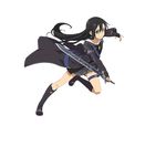  androgynous black_eyes black_gloves black_hair black_legwear black_skirt crossdressing fingerless_gloves floating_hair full_body gloves hair_between_eyes holding holding_sword holding_weapon kirito kirito_(sao-ggo) kneehighs long_hair looking_at_viewer male_focus miniskirt official_art otoko_no_ko pleated_skirt skirt smile solo sword sword_art_online sword_art_online:_code_register thigh_strap transparent_background very_long_hair weapon 