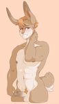  abs bashful big_ears big_eyes blush brown_fur cute embarrassed erection fluffy fur grey_eyes hair half-erect hand_on_neck hand_on_penis lagomorph male mammal mishikoosan_(artist) muscular muscular_arms nepomuk_(character) nipples penis pubes shy smile solo standing 