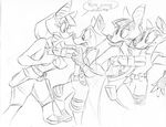  anthro bat clothed clothing crackiepipe dialogue english_text female greyscale group gun male mammal monochrome raccoon ranged_weapon sketch text toony weapon 
