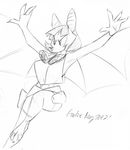  anthro bat clothed clothing crackiepipe eyewear female goggles greyscale hair mammal monochrome sketch smile solo wings 