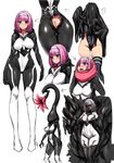  ass bodysuit breasts commentary_request covered_face green_eyes impossible_bodysuit impossible_clothes ishimiso_(ishimura) large_breasts living_clothes looking_at_viewer medium_hair original pink_hair progression skin_tight symbiote tentacle_clothes wide_hips 