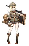  black_skirt blonde_hair boots breasts brown_hat character_request copyright_request cu_(fsy84738368) gun hat high_heel_boots high_heels highres holding holding_gun holding_weapon large_breasts long_sleeves machine_gun mg42 red_eyes skirt solo thighhighs weapon white_legwear 