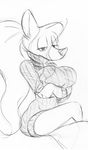  anthro canine clothed clothing crackiepipe denisse female fox greyscale half-closed_eyes mammal monochrome sketch solo sweater 