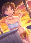  absurdres blush breasts brown_hair cleavage collarbone eyebrows_visible_through_hair food highres holding holding_food honda_mio idolmaster idolmaster_cinderella_girls large_breasts looking_at_viewer maru_(sara_duke) navel popsicle short_hair smile solo tongue tongue_out yellow_eyes 