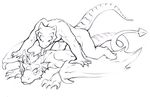  2011 anthro anthro_on_anthro big_tail domination dragon everquest iksar jathiros kneeling licking lying male morca_(character) nude nyemi pinned reptile scalie sketch tongue tongue_out video_games wings 