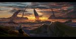  asuteroid facing_away fog highres iz_(asuteroid) letterboxed long_hair looking_away original scenery sitting solo sunset whale white_hair 