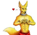  &lt;3 2017 amon anthro black_nose canine clothed clothing collar fur jackal looking_at_viewer male mammal metal_collar muscular red_lantern sellon smile solo topless 