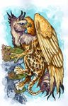  ambiguous_gender avian blue_eyes feathered_wings feathers feline feral gryphon hybrid leopard mammal outside sandy_schreiber solo wings 