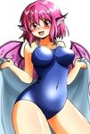  absurdres animal_ears bird_wings blue_swimsuit blush breasts competition_school_swimsuit competition_swimsuit d-m_(dii_emu) highres large_breasts looking_at_viewer mystia_lorelei one-piece_swimsuit open_mouth pink_hair short_hair solo swimsuit touhou towel white_background wings 