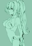  breasts choujigen_game_neptune from_side green_heart large_breasts long_hair monochrome neptune_(series) ponytail seu_(idugong) sideways_glance solo very_long_hair 
