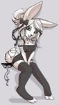  anthro blue_eyes breasts clothed clothing digitigrade ear_piercing female hair lagomorph mammal piercing rabbit robyn_paperdoll simpel_background smile solo white_hair 
