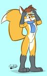  anthro canine crackiepipe eyewear featureless_crotch fox fur goggles hair male mammal open_mouth scarf smile solo standing toony 