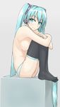  aqua_eyes black_legwear blue_hair breasts commentary_request hatsune_miku highres leg_hug long_hair looking_at_viewer panties shunichi sideboob sitting small_breasts smile solo striped striped_panties thighhighs topless underwear underwear_only very_long_hair vocaloid 