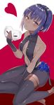  asyde bare_shoulders breasts dark_skin fate/grand_order fate/prototype fate/prototype:_fragments_of_blue_and_silver fate_(series) hassan_of_serenity_(fate) heart highres looking_at_viewer mask purple_eyes purple_hair short_hair skull small_breasts solo 