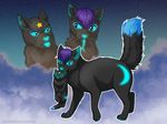  ambiguous_gender black_fur blue_eyes blue_nose cat duo feline fur hair jay-kuro mammal paws purple_hair sky smile standing star starry_sky young 