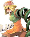  arms_(game) beanie blonde_hair enami_katsumi green_eyes hat highres min_min_(arms) shorts solo spring_(object) 