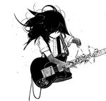  arm_warmers asashio_(kantai_collection) closed_mouth floating_hair greyscale guitar guitar_tapping instrument kakoben_(mudvana) kantai_collection long_hair monochrome motion_blur motion_lines music no_eyes playing_instrument short_sleeves simple_background solo telecaster 