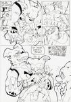  2017 anthro balls big_dom_small_sub canine comic daigaijin digimon erection eyes_closed female fox group guilmon hi_res humanoid_penis impmon larger_female larger_male male male/male mammal monochrome penis renamon retracted_foreskin scalie size_difference smaller_female smaller_male straps uncut 