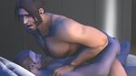  2boys 3d anal bara bed blush body_hair cowgirl_position erection lying male_focus mccree_(overwatch) muscle nude overwatch penetration penis reaper_(overwatch) scar sex sitting_on_person source_filmmaker straddling thrusting wince yaoi 