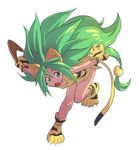  ahoge animal_ears animal_print bad_id bad_twitter_id bare_shoulders beads boomerang breasts cham_cham fang full_body gloves green_eyes green_hair hair_beads hair_between_eyes hair_ornament holding jocheong leaning_forward leg_up long_hair looking_to_the_side low-tied_long_hair open_mouth paw_gloves paw_shoes paws samurai_spirits shoes sleeveless small_breasts snk solo spiked_hair standing standing_on_one_leg tail tiger_ears tiger_paws tiger_print tiger_stripes tiger_tail 