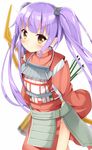  armor arrow bangs blunt_bangs highres japanese_clothes long_hair looking_at_viewer maccha oshiro_project oshiro_project_re purple_hair simple_background solo taga_(oshiro_project) twintails very_long_hair white_background 