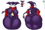  anthro back_boob big_breasts big_butt black_nose breasts butt claws clothing digimon fangs featureless_breasts female gloves green_eyes hand_on_hip huge_breasts huge_butt imp impmon looking_at_viewer looking_back looking_down nude open_mouth purple_body pussy scarf simple_background smile spade_tail standing thick_thighs thigh_gap toe_claws walter_sache white_background wide_hips 