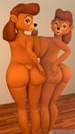  2017 3d_(artwork) anthro barely_visible_genitalia big_breasts big_butt breast_squish breasts brown_hair butt carbiid3 digital_media_(artwork) disney female fur hair half-closed_eyes hand_on_butt hi_res inside looking_at_viewer looking_back mirror multicolored_fur nude open_mouth pussy rear_view rebecca_cunningham reflection side_boob solo subtle_pussy talespin two_tone_fur 