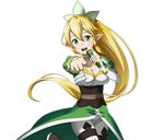  blonde_hair breasts choker cleavage floating_hair green_eyes hair_between_eyes hair_ornament holding holding_microphone idol index_finger_raised leafa leg_up long_hair looking_at_viewer medium_breasts microphone official_art pants pointy_ears ponytail solo sword_art_online sword_art_online:_code_register thigh_strap transparent_background very_long_hair white_pants 