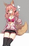  :3 ;) animal_ears arm_at_side bad_id bad_pixiv_id bangs bikini_top black_legwear black_shorts blush breasts brown_eyes chocoan cleavage closed_mouth collarbone cowboy_shot eyebrows_visible_through_hair fate/extra fate/extra_ccc fate_(series) fox_ears fox_tail frills grey_background hair_ornament hair_scrunchie heart highres hood hoodie jacket jewelry long_hair looking_at_viewer loungewear low_twintails medium_breasts navel necklace one_eye_closed open_clothes open_jacket partially_unzipped paw_pose pendant pink_bikini_top pink_hair scrunchie short_shorts shorts sleeves_past_wrists smile solo standing strapless strapless_bikini striped striped_background striped_hoodie striped_jacket tail tamamo_(fate)_(all) tamamo_no_mae_(fate) tareme thigh_gap thighhighs thighs tsurime twintails two-tone_background underwear wavy_hair zipper 