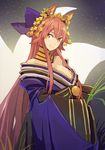  animal_ears breasts cleavage fate/extra fate_(series) fox_ears hair_ornament hsin japanese_clothes kimono large_breasts long_hair looking_at_viewer smile solo tamamo_(fate)_(all) tamamo_no_mae_(fate) very_long_hair wide_sleeves yellow_eyes 
