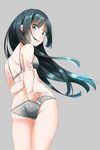  :o arms_behind_back ass bangs black_hair blue_eyes blush bra breasts comah cowboy_shot eyebrows_visible_through_hair floating_hair from_behind grey_background grey_bra grey_panties holding_arm long_hair looking_at_viewer looking_back open_mouth original panties simple_background small_breasts solo thighs underwear underwear_only v-shaped_eyebrows 