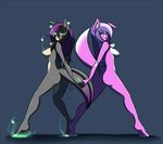 anthro breasts canine da3rd duo female glowing glowing_eyes hand_holding looking_at_viewer mammal standing 