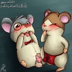  2017 animal_genitalia apron asbel_lhant balls blush bow_tie bulge clothing dexter_(hamtaro) eyes_closed feet fluffy foot_fetish footjob fur grin hamsper hamtaro hamtaro_(series) howdie_(hamtaro) invalid_tag leaking male male/male penis precum sheath shy simple_background sitting smile tapering_penis teeth tongue 