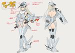  airplane_wing back blonde_hair blue_eyes boots breasts character_sheet cigar commentary_request detached_sleeves elbow_gloves gloves grey_background hand_on_hip hat large_breasts leotard long_hair mecha_musume mikoyan multiple_views number propeller russian_flag standing thigh_boots thighhighs translation_request tu-95 