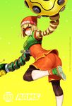  arms_(game) ass bangs beanie bike_shorts blonde_hair blush chinese_clothes domino_mask dragon dragon_(arms) facepaint food green_eyes hat leggings legwear_under_shorts looking_at_viewer mask megawatt_(arms) min_min_(arms) noodles pantylines short_hair shorts solo terupancake 