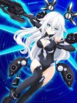  bare_shoulders black_heart blue_eyes blush breasts cleavage gloves highres kagura_ittou leotard long_hair looking_at_viewer medium_breasts neptune_(series) smile solo sword symbol-shaped_pupils very_long_hair weapon white_hair 