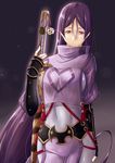 absurdres arm_armor belt bodysuit breasts cape commentary_request covered_navel cowboy_shot fate/grand_order fate_(series) fingerless_gloves gauntlets gloves hair_between_eyes highres holding holding_sword holding_weapon large_breasts long_hair long_sleeves looking_at_viewer minamoto_no_raikou_(fate/grand_order) night night_sky niwatazumi purple_eyes purple_hair sidelocks skindentation sky smile solo star_(sky) sword very_long_hair weapon 