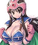  amania_orz armor bikini_armor black_hair breasts brown_eyes cape chi-chi_(dragon_ball) choker collarbone dated dragon_ball dragon_ball_(classic) elbow_gloves gloves helmet large_breasts long_hair looking_at_viewer pauldrons pink_gloves shiny shiny_hair sidelocks smile solo twitter_username upper_body 