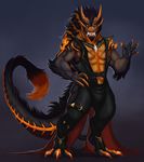  anthro claws cole_(blackmist333) conditional_dnp dragon hair horn inkydemon looking_at_viewer male muscular nipples solo standing 