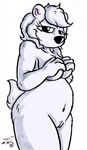  2017 anthro bear breasts covering covering_breasts driprat female fur half-closed_eyes hand_on_breast hi_res looking_at_viewer mammal navel nude polar_bear portrait pussy simple_background slightly_chubby smile solo standing three-quarter_portrait white_background white_fur 