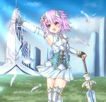  1girl four_goddesses_online:_cyber_dimension_neptune neptune_(choujigen_game_neptune) neptune_(series) open_mouth purple_eyes purple_hair solo sword weapon 