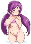  bikini breasts cameltoe cleavage front-tie_bikini front-tie_top hair_ornament hair_scrunchie highleg highleg_bikini huge_breasts long_hair looking_at_viewer love_live! love_live!_school_idol_project low_twintails micro_bikini navel pink_bikini purple_eyes purple_hair randou scrunchie side-tie_bikini sketch solo standing swimsuit toujou_nozomi twintails underboob very_long_hair wading water wet 