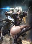  ass cleavage dress heels nier_automata sangrde sword thighhighs watermark yorha_no.2_type_b yorha_no._9_type_s 