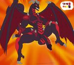  2017 angrypotato96 anthro balls biceps black_scales claws digital_media_(artwork) dragon feet hi_res horn male muscular nude orange_eyes pecs penis red_dragon_archfiend scales scalie smile solo teeth wings yu-gi-oh 