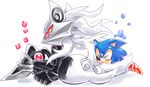  anthro big_ears blush chest_crystal clothing cuddling cute demon drawlala eyes_closed footwear fur gloves hedgehog infinite_(sonic) looking_at_viewer lying male mammal nude on_front pointy_ears quills shoes simple_background sitting size_difference smile sonic_(series) sonic_forces sonic_the_hedgehog video_games white_background yellow_eyes 