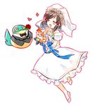  &gt;_&lt; ayncia_(tales) black_hair blush bowtie dress earrings eyes_closed flower frills gloves hair_ornament hair_tubes open_mouth polwigle_(tales) rose shoes suit tales_of_(series) tales_of_link veil 